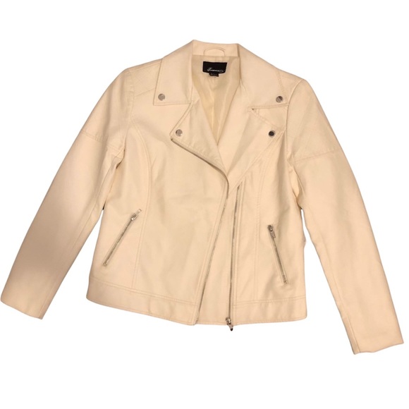Forever 21 Faux Leather Off White Jacket Small Casual Dress Up Ivory Silver - Picture 1 of 8